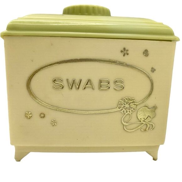 Vintage Baby Nursery Plastic Footed Organizing Jars Pale Yellow Green Lids - Picture 11 of 16